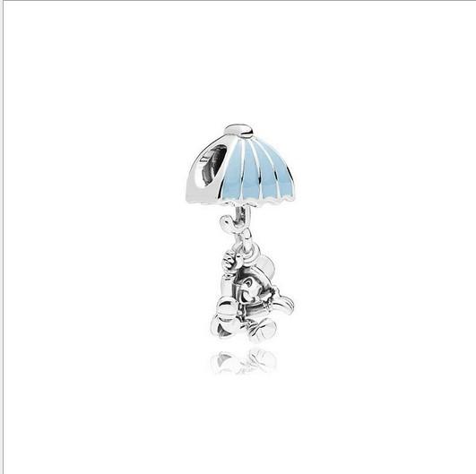 Wholesal 30pc Umbrella Bear Dangle Charm Sterling Silver European Charms Bead Big Hole Fit Pandora Bracelets Snake Chain Fashion DIY Jewelry