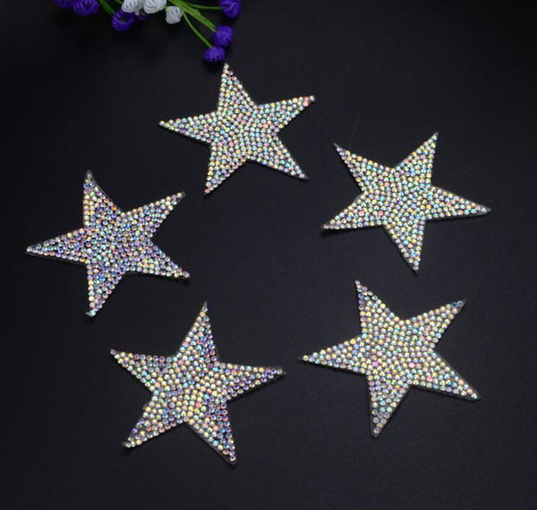 Free ship Sparkling AB color crystal rhinestone Five-pointed star design patches sequined shoes/hats/bags applique iron on motif