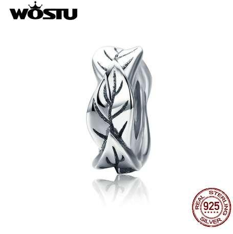 WOSTU Hot Sale 925 Sterling Silver Vintage Leaves Spacer Stopper Beads fit Wostu Original DIY Charm Bracelet Pendant Gift DXC597