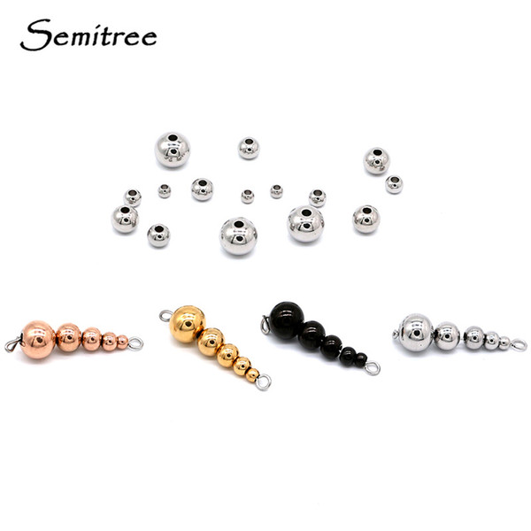 Semitree 3mm 4mm 6mm 8mm Stainless Steel Rose Gold Black Spacer Beads Charm Loose Beads DIY Bracelets Beads for Jewelry Making