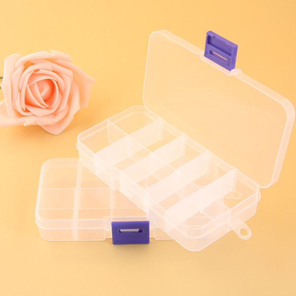 2pcs/lot 10 Grid 13.2x6.8x2.3cm Transparent Box Plastic Nail Art Pill Box Portable Storage Container Rhinestone Container