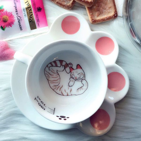 150 ml ceramic lovely cartoon cat cup gift suit for cafe and other entertainment and leisure places