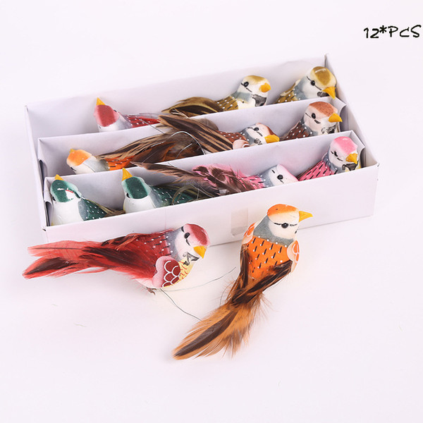 12pcs Multicolor Artificial Foam Birds Colorful Feather Wedding Love Bird DIY Ornaments Home wedding Party Accessories 12*3CM