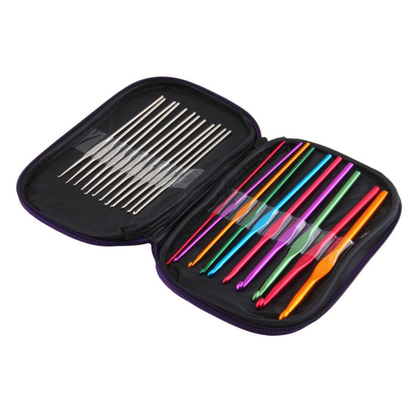 22pcs/lot Multicolour Metal Aluminum Crochet Hook Knitting Kit Needles Set Weave Craft Yarn Stitches Needle Stitch