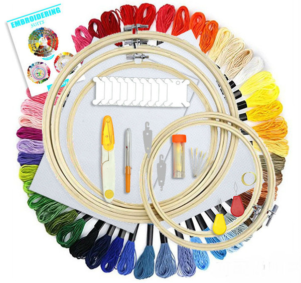 Embroidery Starter Kit 50 Color Threads 5pcs Bamboo Embroidery Hoops Cross Stitch Embroidery Supplies Tool Set