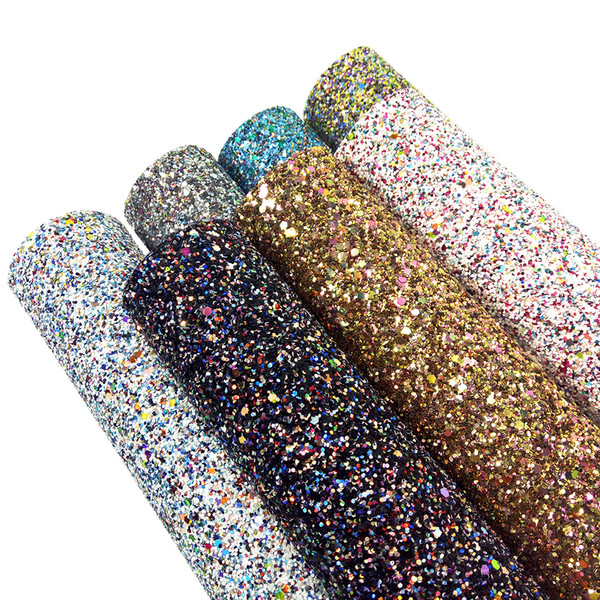 7 Pcs of 20 * 34cm Glitter Sequins Faux Leather Sheets sewing material fabric For Leather Bag 5439