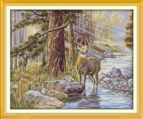 Stag winter snow home decor painting ,Handmade Cross Stitch Embroidery Needlework sets counted print on canvas DMC 14CT /11CT