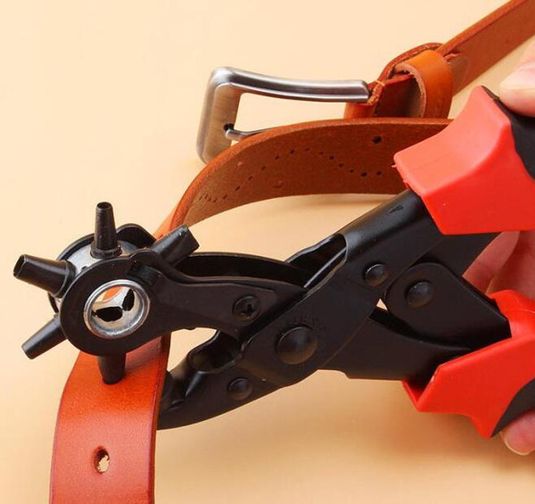 free shipping New Heavy Duty Strap Leather Hole Punch Hand Plier Belt Punch Revolving DIY Tools with heat treated steel construction AQI-389