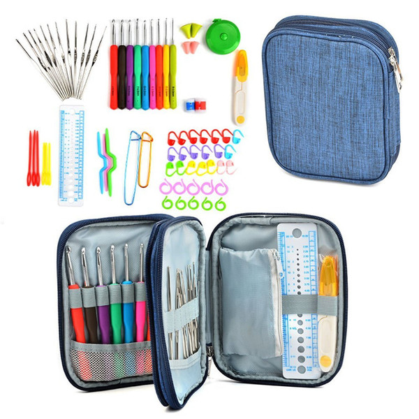 Crochet Hooks Set 72pcs Mix 21 SizesSoft Rubber Handle Yarn Knitting Needle Set With Blue Case Women DIY Craft Tools Accessory