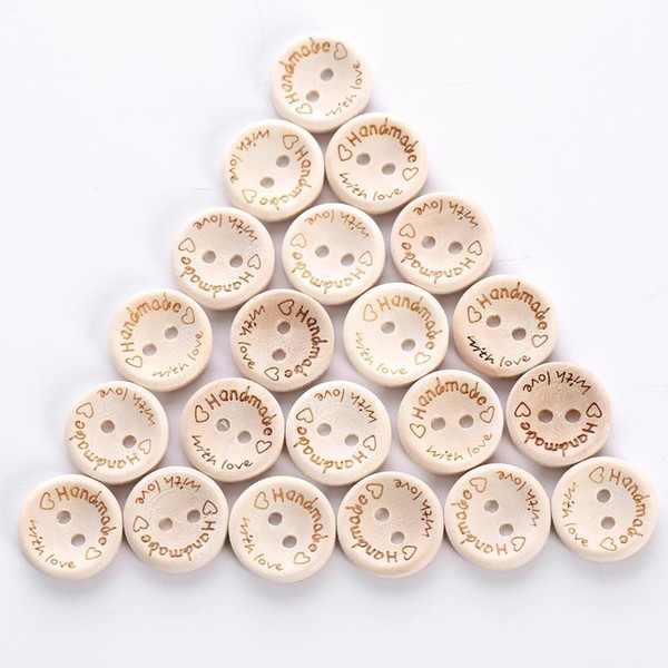 Wooden Buttons 15MM Wood Fastener Carving Handmade With Love Button Bowl Shape 24 Pcs Of Set 2 Hole Clothing Accessories 1 5tt ii