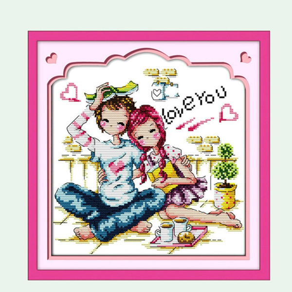 Sweet Lovers Valentine Gift Counted Cross Stitch Kits 11 14CT Embroidery Tools DIY Needlework DMC Small-sized Painting Bedroom Wall Decor