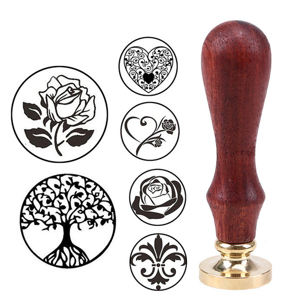 DIY Brass Head Rose Tree Wax Seal Stamp With Wood Handle Ancient Seal Retro Stamp Wedding Invitation Card Antique Stamp Gifts