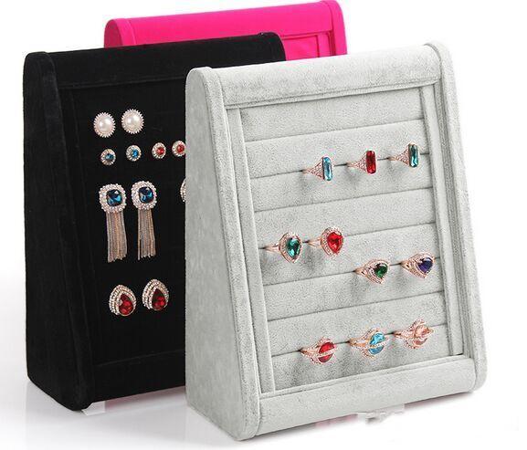 Multiple Slots Simple Clean Velvet Rings Jewelry Showcase Display Case Storage Box Holder Storage Organization Rack