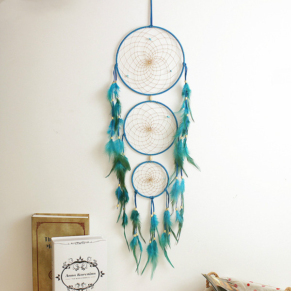 Dreamcatcher Turquoise fumigated feathers Three ring dream catcher Handmade home wall hangers