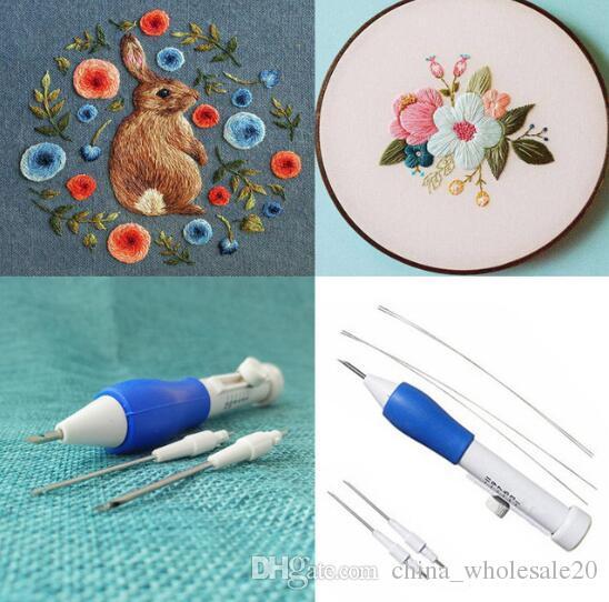 Free Shipping 6Pcs/Set Hot Pratical ABS Plastic DIY Crafts Magic Embroidery Pen Set DIY 1.3mm 1.6mm 2.2mm Punch Needle Sewing Accessories