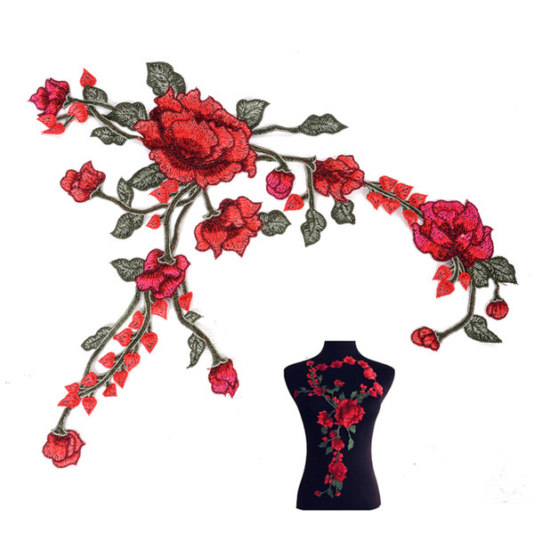 1pc Mayitr Embroidery Rose Flower Patch Badges Embroidered Cheongsam Fabric Applique Sewing Decoration Patches For Cloth Bags