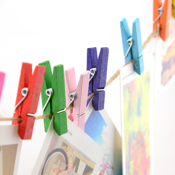 Mini Spring Clips Clothespins Beautiful Design 35mm Colorful Wooden Craft Pegs For Hanging Clothes Paper Photo Message Cards 673