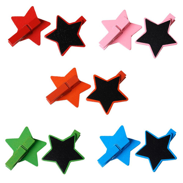 Wood Photo Holder Clothespin Clips Mixed Star Blackboard Memo Note Message Pattern4.3cm x 4.0cm,50 PCs 2015 new