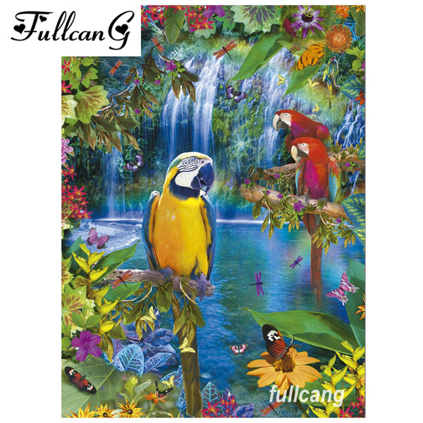 FULLCANG full square diamond embroidery parrot falls diy 5d diamond painting cross stitch mosaic needlework kits D456