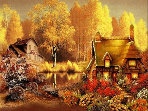 18A732 Cottage Autumn Diamond Embroidery Home Decor Diamond DIY Crafts 100% Resin 5D Tool drill Painting Cross Stitch Mosaic Needlework