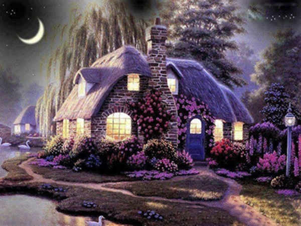 18A732C Cottage Night Diamond Painting Home Decor Diamond DIY Crafts 100% Resin 5D Tool drill Painting Cross Stitch Mosaic Needlework