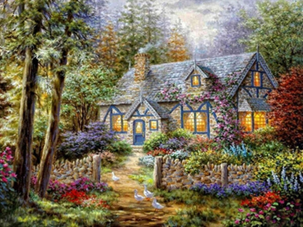 18A732F Cottage Daylight Diamond Painting Home Decor Diamond DIY Crafts 100% Resin 5D Tool drill Painting Cross Stitch Mosaic Needlework