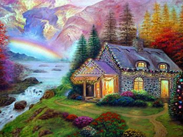 18A732I Rainbow Cottage Diamond Painting Home Decor Diamond DIY Crafts 100% Resin 5D Tool drill Painting Cross Stitch Mosaic Needlework