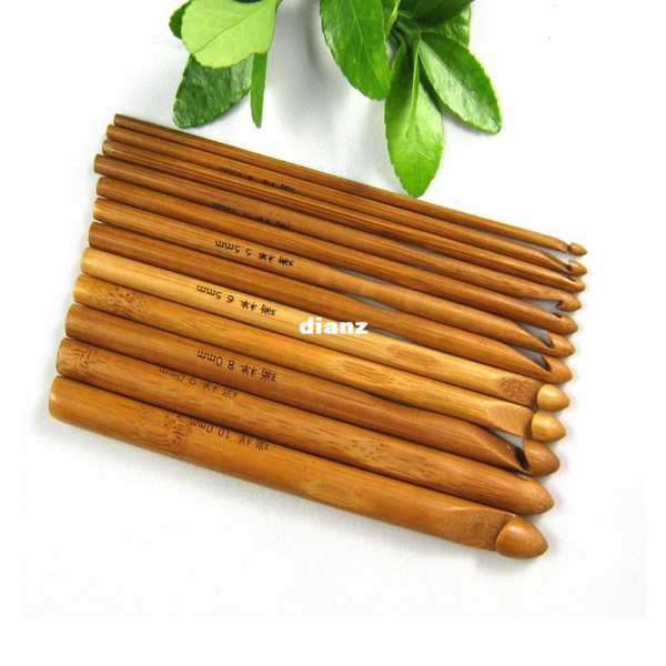 12pcs/set Sweater knitting Circular Bamboo Handle Crochet Hooks Smooth Weave Craft Needle 12 Size