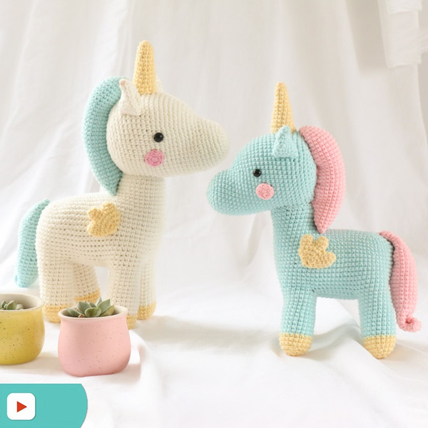 Maoer hand made baby doll unicorn doll, doll handmade wool weaving diy crochet material package,Wool preparation