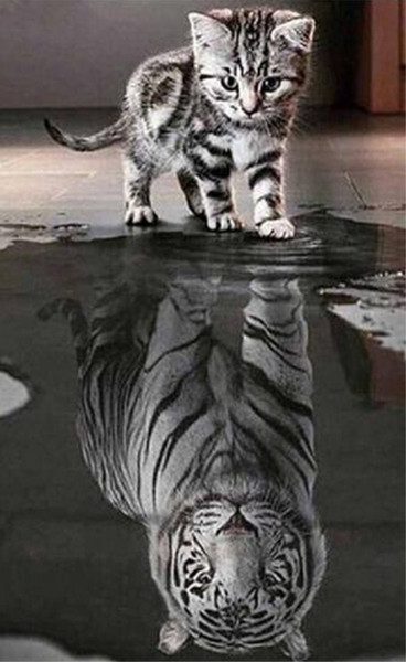 5D DIY Diamond Painting Kit Magic Square Drill Cat Reflection Tiger 2.8 Spire Complete Diamond Embroidery Decoration Painting