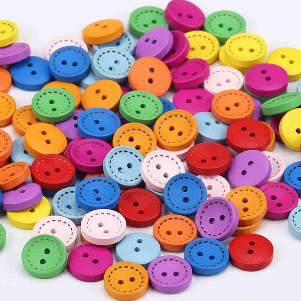 1000pcs 15mm Colorful Round Wood Flatback DIY Wooden Buttons Sewing Craft Scrapbooking H814