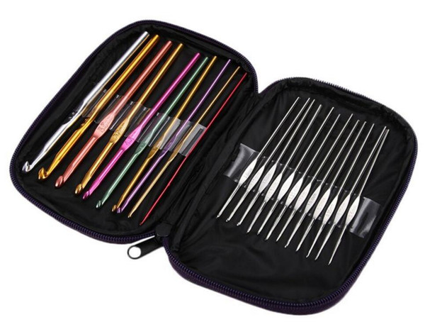 DHL Free shipping 22pcs/set 22pcs Aluminum Crochet Hooks Needles Knit Weave Stitches Knitting Craft Case