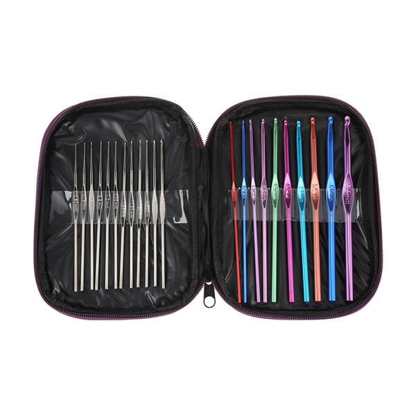 22pcs Metal Crochet Hooks Aluminium Knitting Needles Set Weave Craft with Bag Knit Weave Craft Yarn Sewing Tools