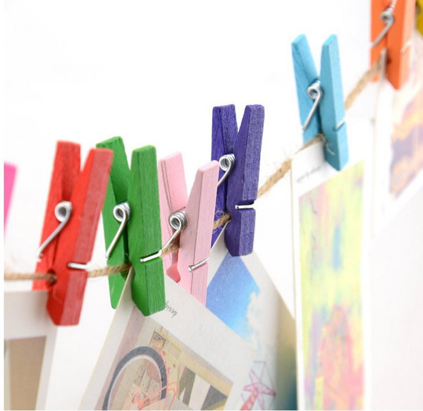 Mini Spring Clips Clothespins Beautiful Design 35mm Colorful Wooden Craft Pegs For Hanging Clothes Paper Photo Message Cards