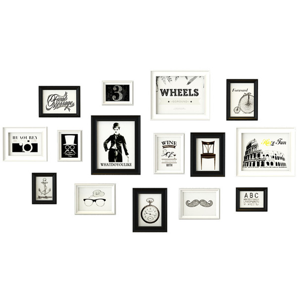 Creative White Black Design Home Decor Wall Hanging Photo Frames Wooden Photo Frame Set 15 pcs/set Picture Frame marco foto