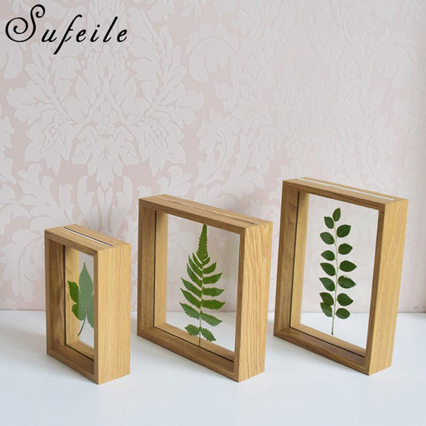 SUFEILE Simple plant specimens double sided glass frame 6 inch solid wood creative decorative frame Family combination D5