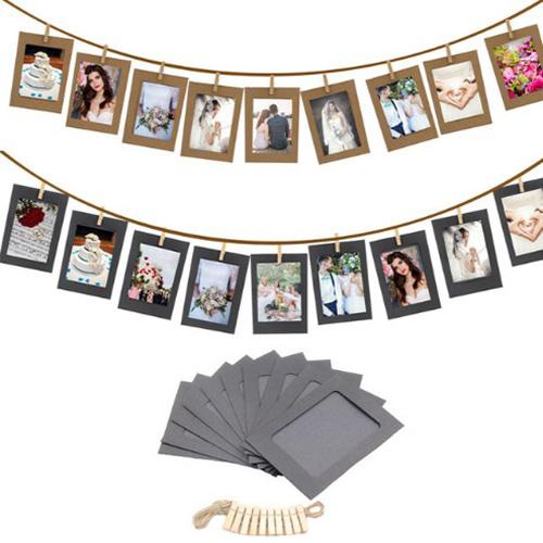 DIY Kraft Paper Photo Frame 6 inch Hanging Wall Photos Picture Frame Kraft Paper With Clips and Rope For Family Memory