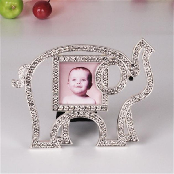 2016 Cute Elephant Rhinestone Crystal Metal Alloy Baby Photo Picture Frame Wedding Party Favor Kids Birthday Shower Gifts Home Decor