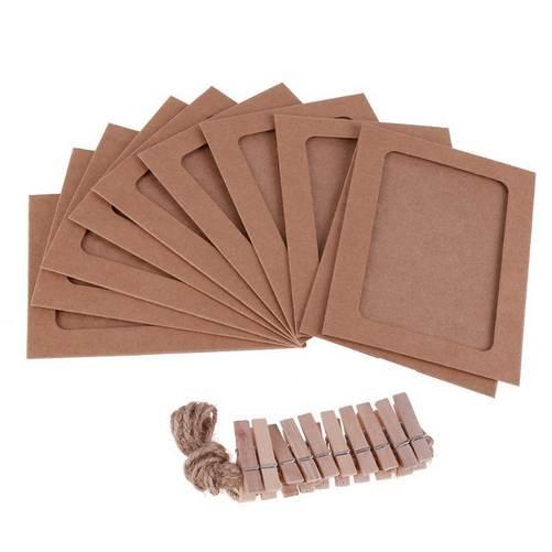 10 Pcs Combination Paper Frame with Clips and 2M Rope 3/4/5/6/7 Inch Wall Photo Frame DIY Hanging Picture Album Home Decoration