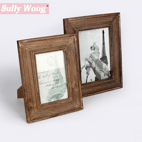 Sully Wong Free Shipping Zakka Style wooden table Vintage Frame for family and children photos Home Decor accessory