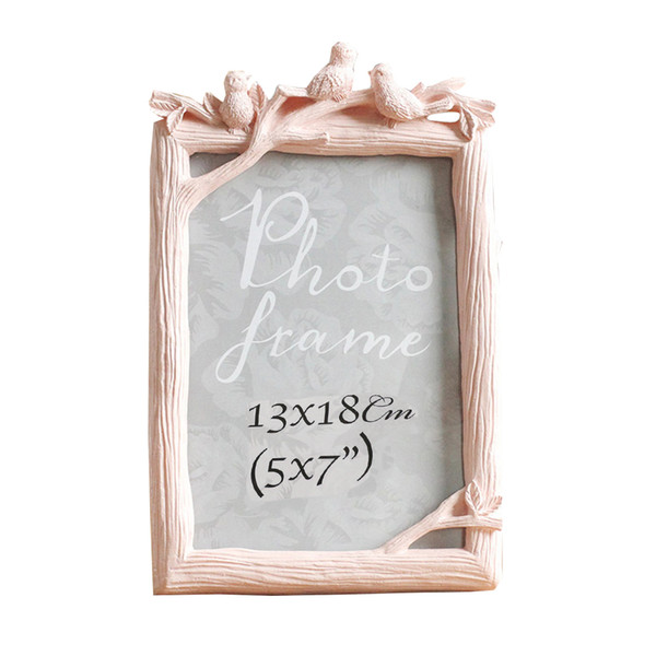 3 Birds Desktop Vertical Pink Wooden Photo Picture Frame - 7 Inch