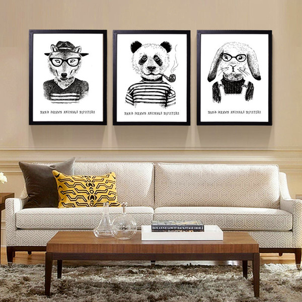 Modern Black And White Fashion Animal Panda Rabbit Poster Print A4 Fresco Nordic Home Decoration Canvas Painting No Frame