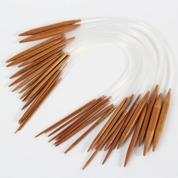 18Pcs 40cm Smooth Tube Circular Double Point Bamboo Carbonized Knitting Needles