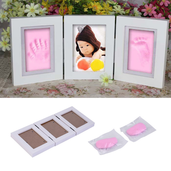 Wholesale 1 Set Cute 3D DIY Baby Handprint Footprint Soft Clay Photo Frame Safe Inkpad Birthday Gifts