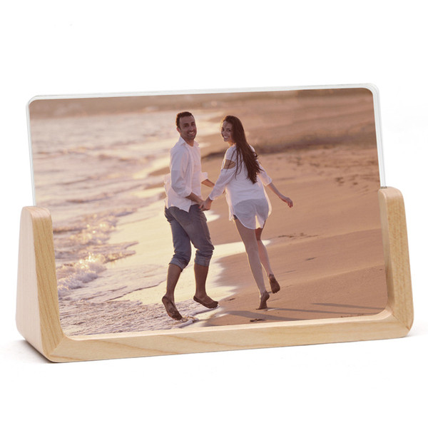 U Shape Solid Wood Photo Frame Creative Bedroom Table Decoration 6 Inch Acrylic Display Photo Frame