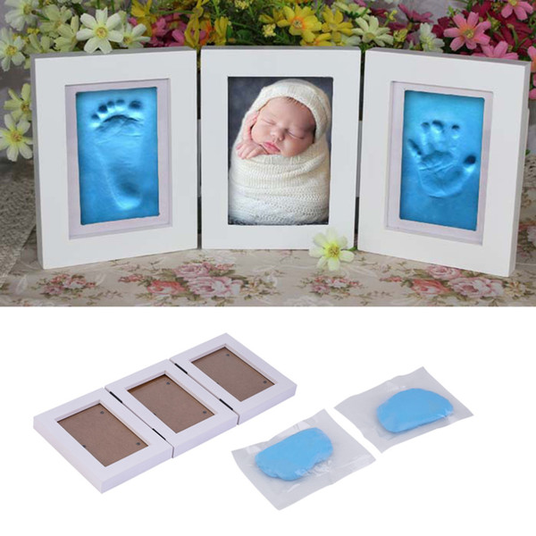 Wholesale 1 Set Cute 3D DIY Baby Handprint Footprint Soft Clay Photo Frame Safe Inkpad Birthday Gifts Home Decor