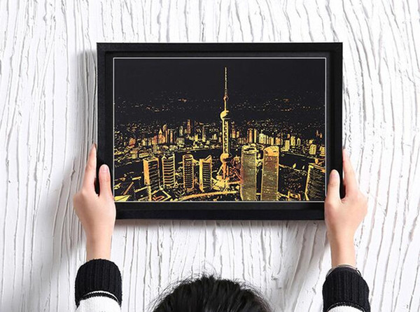 South Korea city night scraping picture special framed scraper framed factory direct sale scraping picture frame