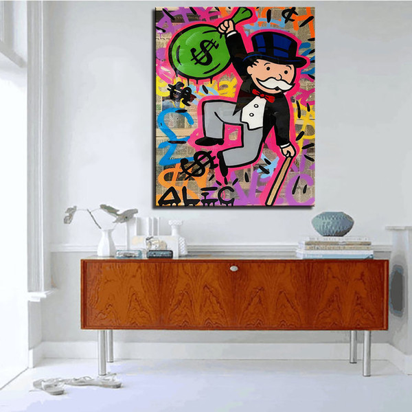 Alec Monopoly High Quality Handpainted & HD Print Graffiti Pop Wall Art Home Decor Oil Painting Happy Jump On Canvas Multi Sizes g118