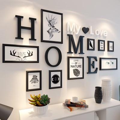 European and American style 9pcs black white retro photo frame family wooden photo frame wall decoration combination