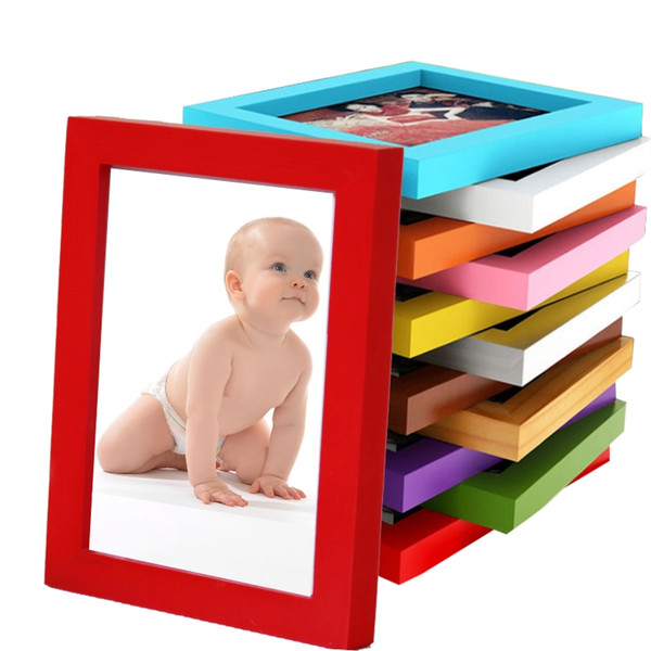 5-8inch Picture Frames Made of Solid Wood High Definition Glass for Table Top Display and Wall mounting photo frame 14 colors.